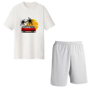 ست تی شرت و شلوارک مردانه مدل نخل کد Da 438S رنگ سفید