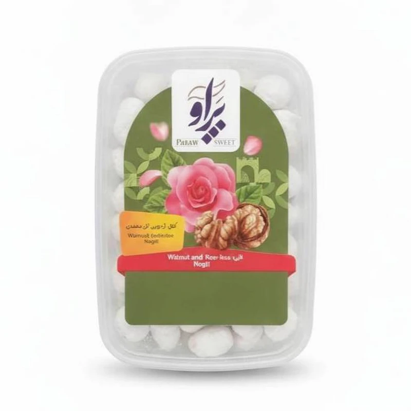 نقل گردویی گل محمدی پرآو - 400 گرم 