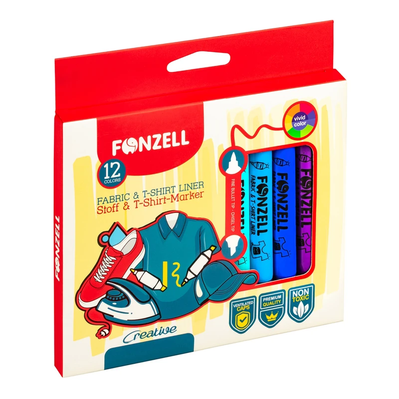 ماژیک پارچه فونزل مدل دوسر بسته 12 عددی