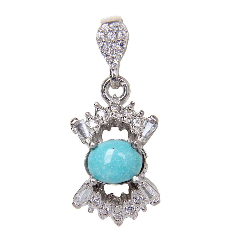 آویز گردنبند نقره زنانه مدل فیروزه نیشابور آبکاری رادیوم کد PKR_391