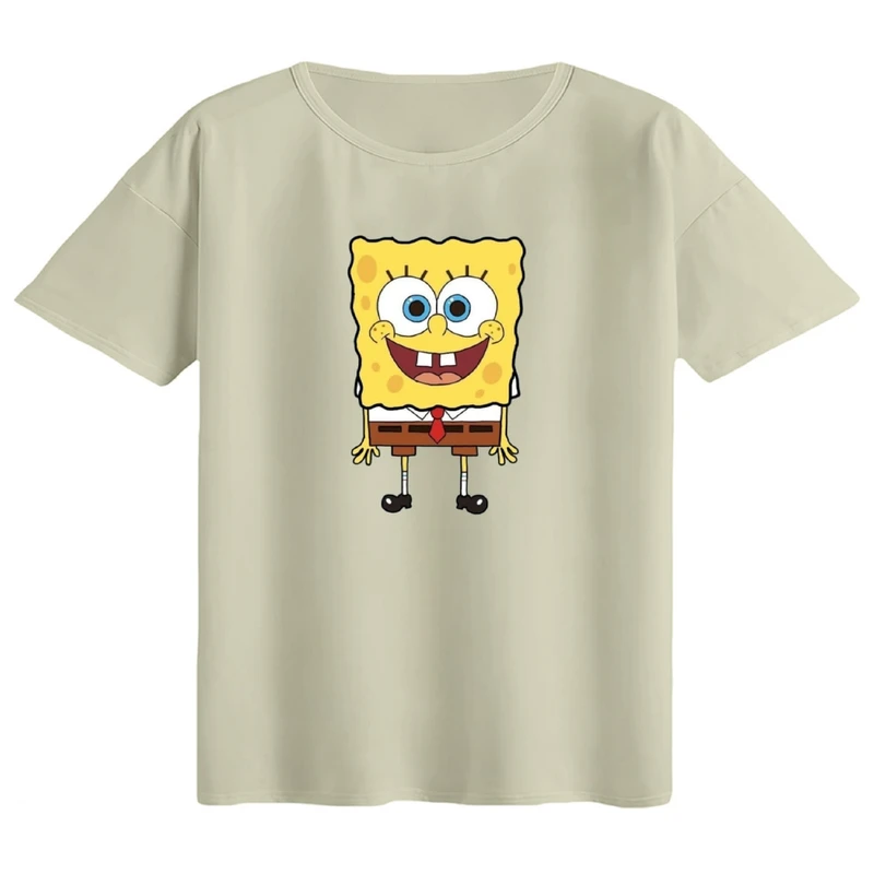 تی‌شرت اورسایز آستین کوتاه زنانه مدل باکسی طرح باب اسفنجی