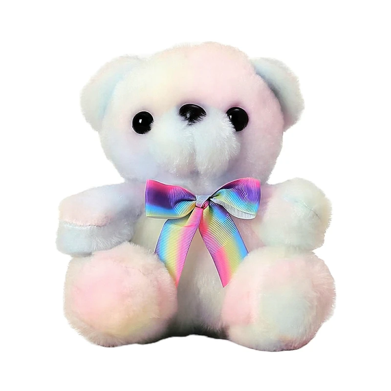 عروسک پولیشی مدل خرس هفت رنگ پاپیونی ارتفاع ۲۳ سانتی متر