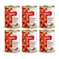 کنسرو لوبیا چیتی با سس گوجه فرنگی شهدین - 370 گرم بسته 6 عددی