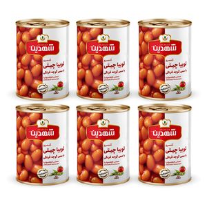 کنسرو لوبیا چیتی با سس گوجه فرنگی شهدین - 370 گرم بسته 6 عددی