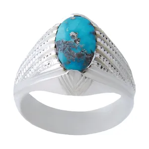 انگشتر نقره مردانه بازرگانی میلادی مدل فیروزه نیشابور رکاب دستساز کد AM_998