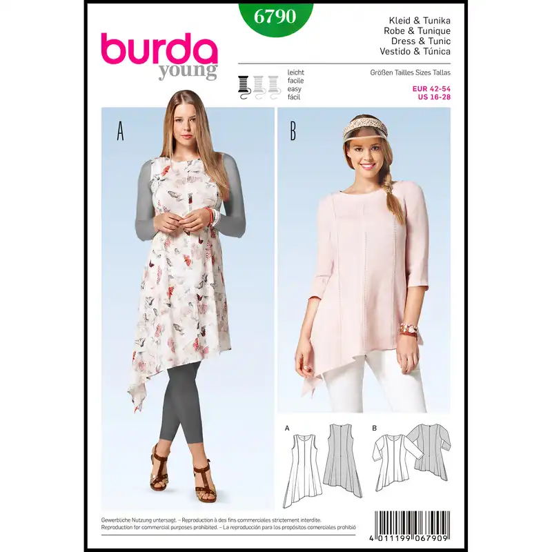 الگو خیاطی تونیک زنانه بوردا استایل کد 6790 سایز 42 تا 54 متد مولر