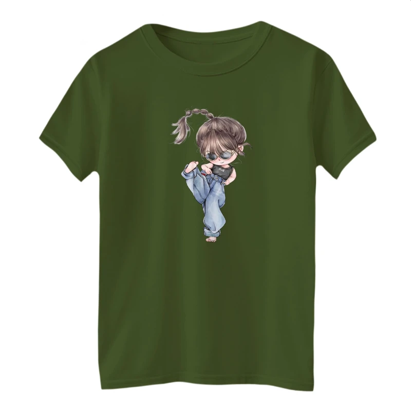 تی شرت آستین کوتاه بچگانه مدل دخترک کد 4 رنگ یشمی