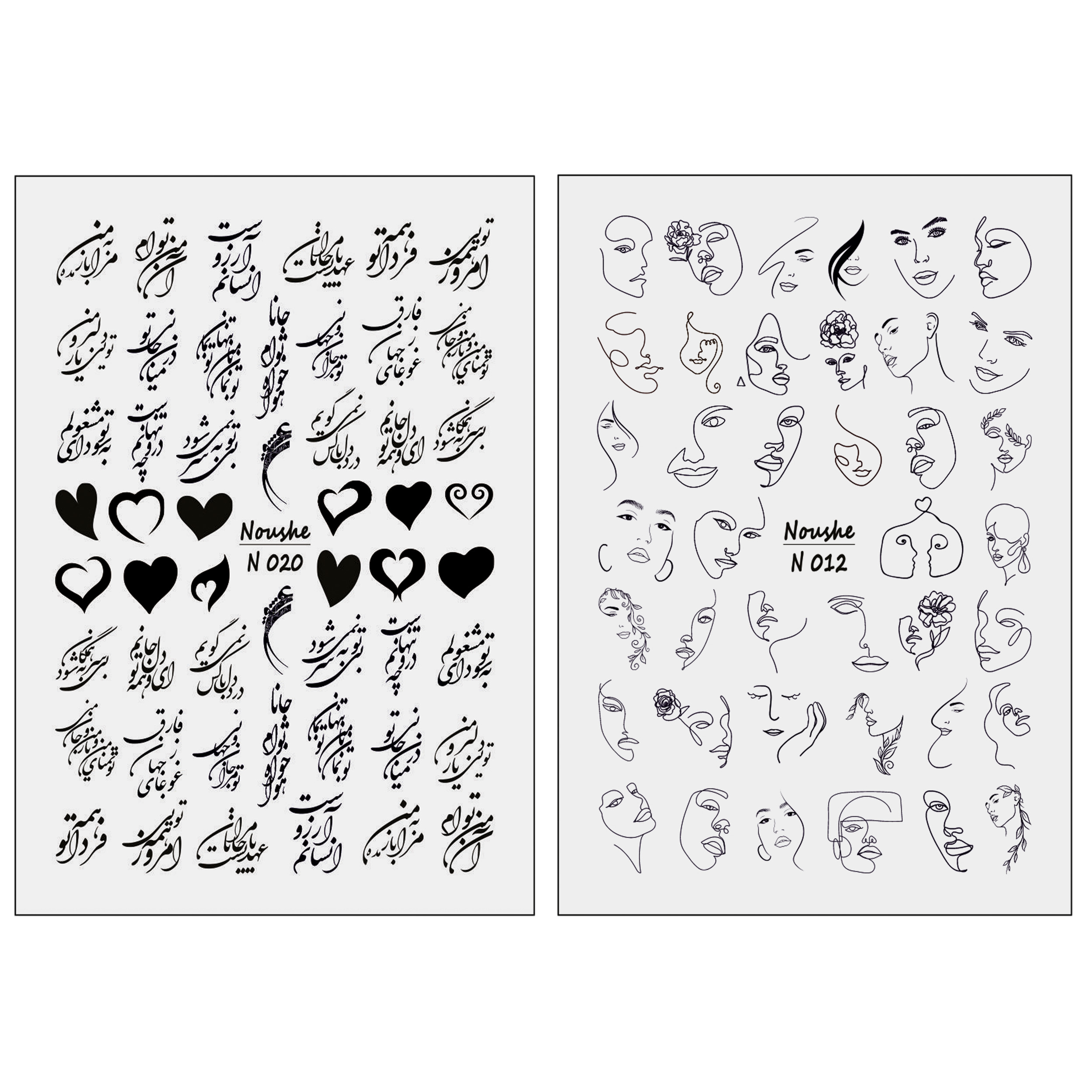 برچسب لنز ناخن مدل چهره کوبیسم و شعر کد N012-N020 مجموعه 2 عددی