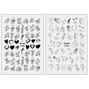برچسب لنز ناخن مدل چهره کوبیسم و شعر کد N012-N020 مجموعه 2 عددی