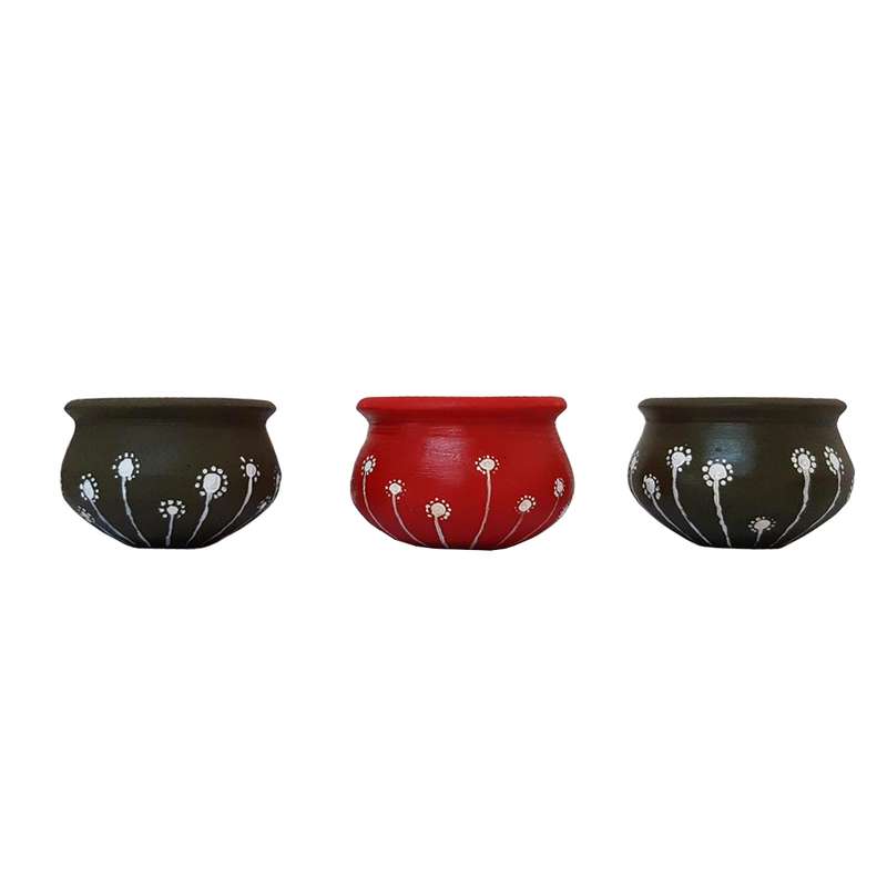 گلدان سفالی طرح قاصدک کد HT-885 مجموعه 3 عددی
