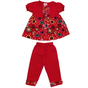 ست تونیک و شلوار نوزادی مدل گل رنگ قرمز