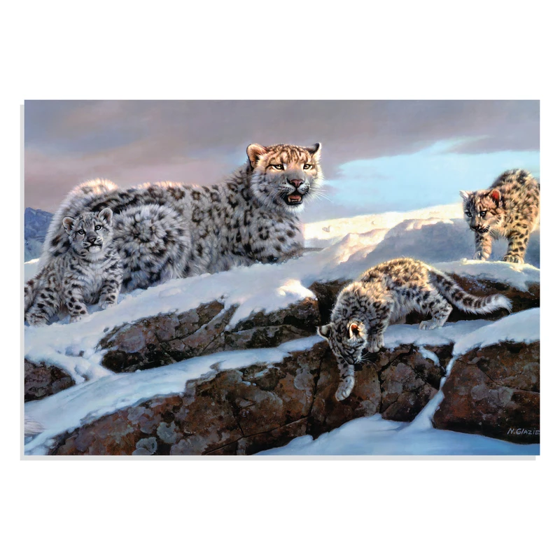 پوستر طرح حیوانات خانواده پلنگ های برفی Snow Leopard Family مدل NV0930