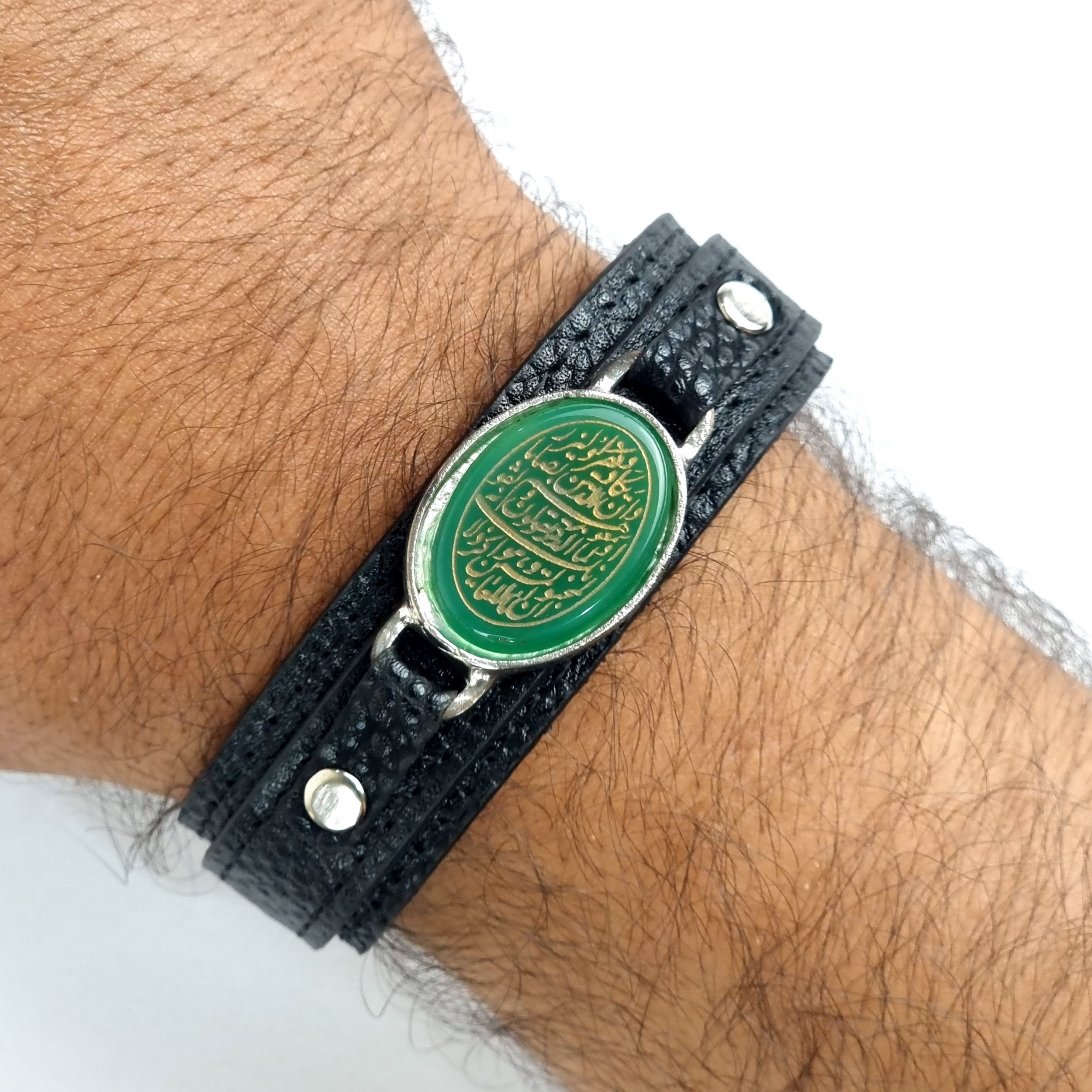 دستبند مدل چرم و عقیق طرح وان یکاد کد 117