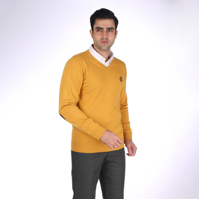 پلیور مردانه تریکو پاییزان مدل P700 رنگ خردلی روشن