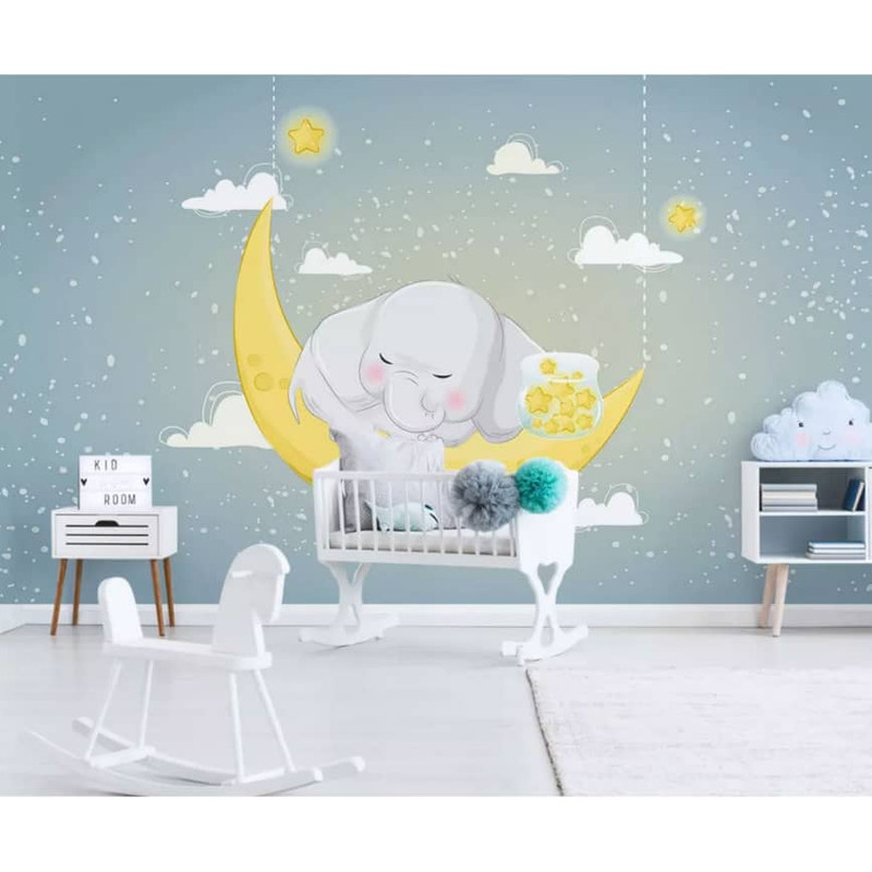 پوستر دیواری اتاق کودک طرح فیل کوچولو و ماه مدل drv1116 