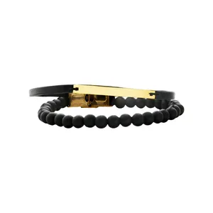 دستبند طلا 18 عیار مردانه با بند چرمی الی گالری مدل LS10 