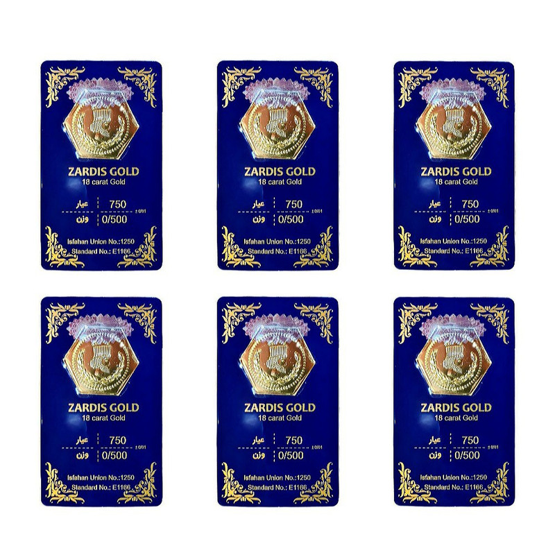 طلا گرمی 18 عیار زردیس گلد کد 060 مجموعه 6 عددی