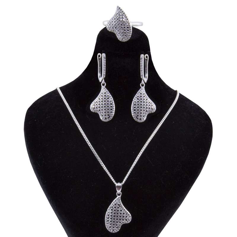 نیم ست نقره زنانه بازرگانی میلادی مدل فانتزی کد NTR_104