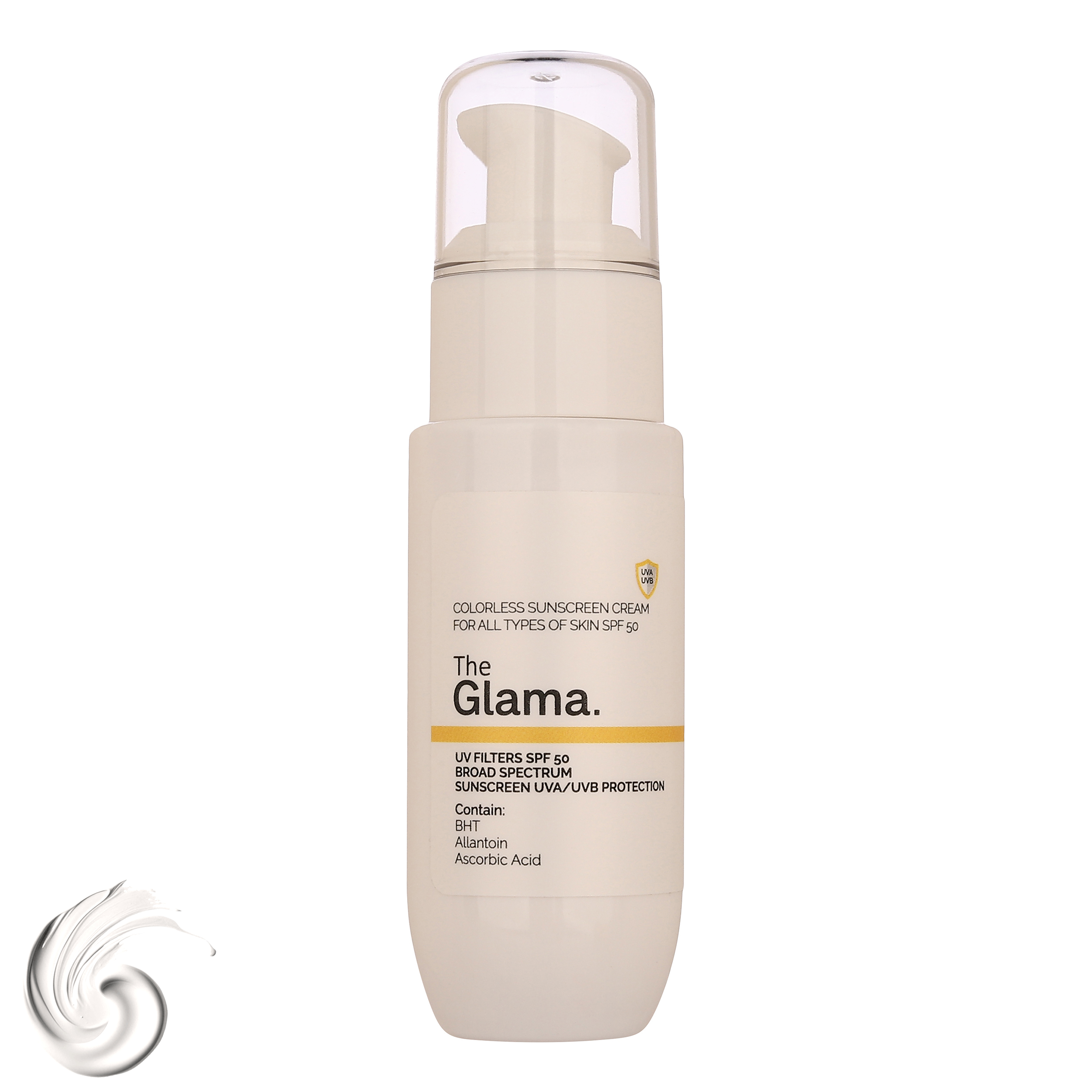 کرم ضد آفتاب بی‌رنگ دست و صورت گلاما SPF 50 مدل Broad Spectrum ‌محافظ UVA ، UVB مناسب برای انواع پوست حجم 50 میلی‌ لیتر