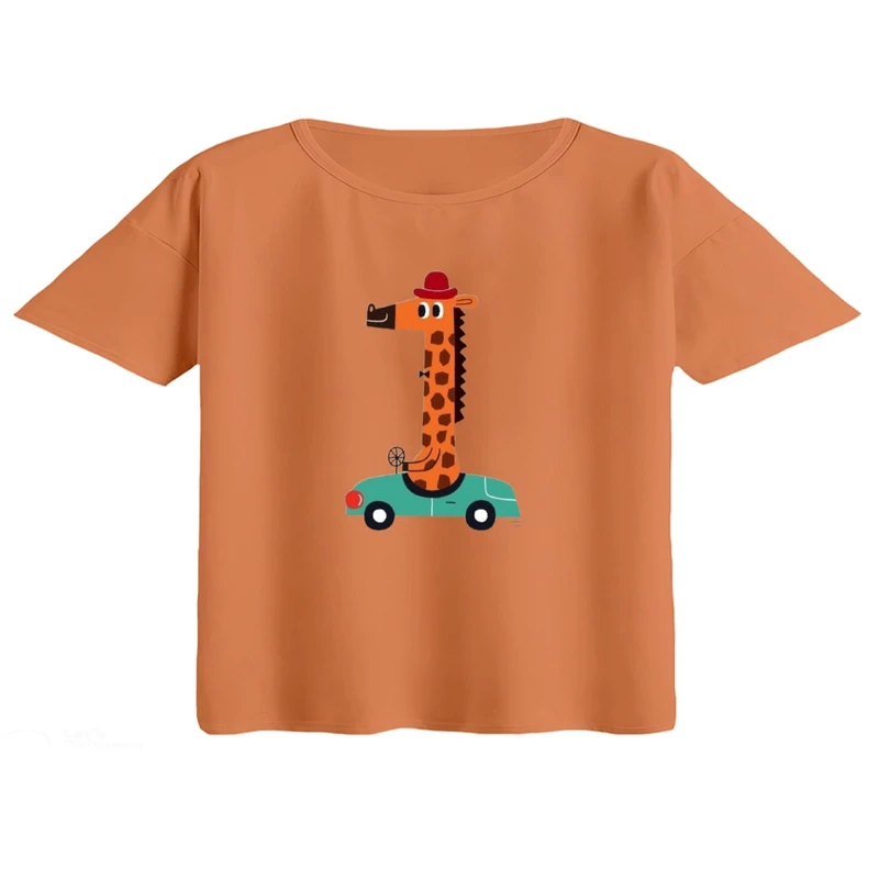 کراپ تی‌شرت آستین کوتاه زنانه مدل آقای زرافه