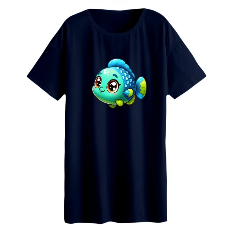 تی شرت لانگ آستین کوتاه زنانه مدل ماهی کارتونی کد 01