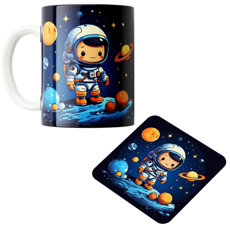 ماگ پاد آفرین مدل فضانورد سیاره منظومه شمسی موشک آدم فضایی کد PZ206 به همراه زیرلیوانی