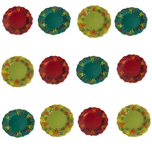 بشقاب میناکاری مدل نقش برجسته لب کنگره ای کد 138 بسته 12 عددی