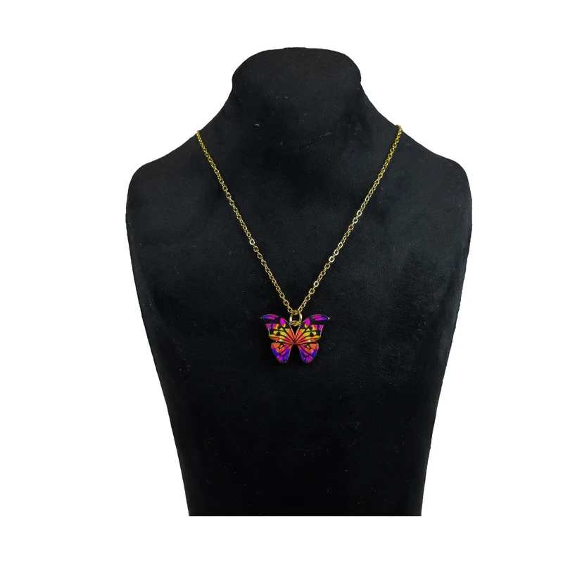 گردنبند زنانه بلوط نارنجی طرح پروانه کد 01