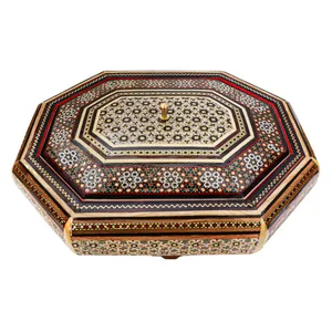 شکلات خوری خاتم کاری مدل داخل شیشه ای طرح 8 ضلعی کشیده کد DrawnOctagon-n2