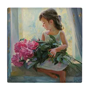  زیر لیوانی  طرح نقاشی دختر بچه و شاخه های گل کد    5849961_4334