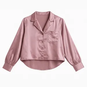 کراپ شومیز آستین بلند یقه انگلیسی زنانه مدل صدف