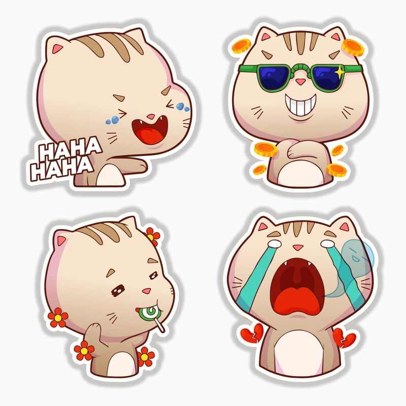 استیکر لپ تاپ و موبایل بووم طرح گربه احساسی کد MR71 مجموعه 4 عددی