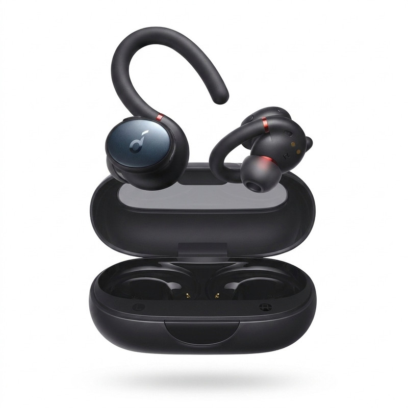 هدفون بلوتوثی ورزشی TWS انکر مدل Soundcore Sport X10 A3961 با گیره گوش قابل تنظیم تا 210 درجه، مقاومت در برابر آب با گواهی IPX7، نویز کنسلینگ میکروفون ENC، مجهز به 6 میکروفون، بلوتوث 5.2 و شارژدهی تا 32 ساعت