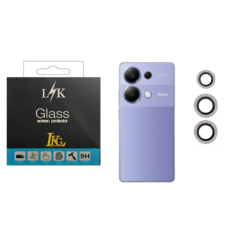محافظ لنز دوربین ال کا جی مدل نگین دار مناسب برای گوشی موبایل شیائومی Redmi Note 13 Pro 4G 