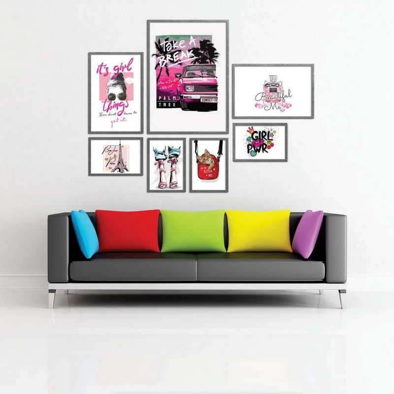 تابلو بکلیت طرح مدرن نقاشی برج ایفل و ماشین مدل B-2211 مجموعه 7 عددی