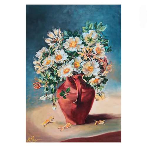 تابلو نقاشی رنگ روغن طرح گل نرگس 