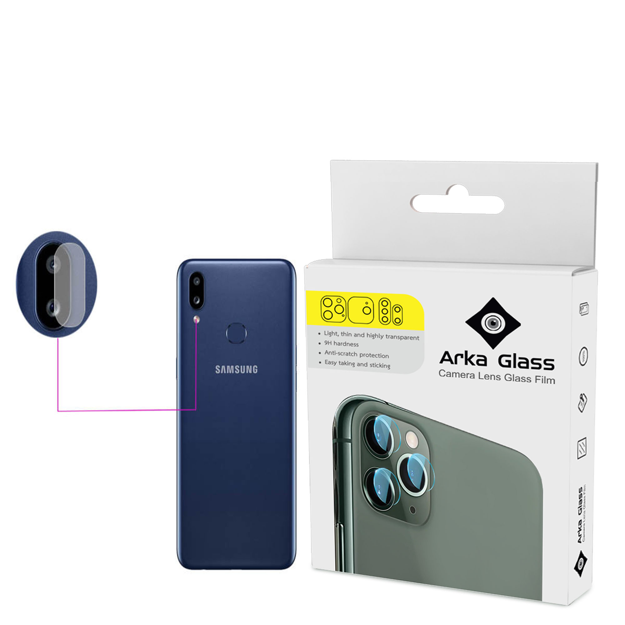 محافظ لنز دوربین آرکا گلس مدل GLA مناسب برای گوشی موبایل سامسونگ Galaxy A10s