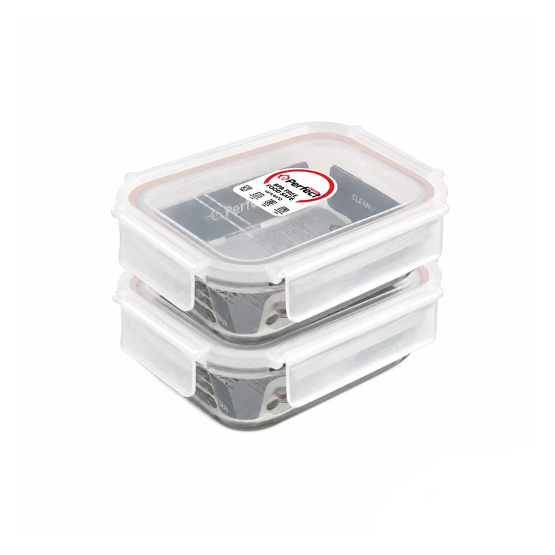 ظرف نگهدارنده با بدنه شیشه ای پرفکت هوم مدل P5463-2 مناسب برای قرار دادن در یخچال و فریزر مجموعه 2 عددی