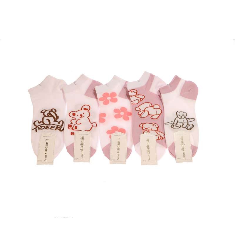 جوراب دخترانه مدل فانتزی کد 01038 بسته 5 عددی