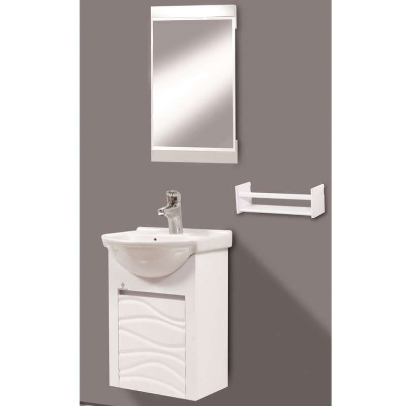 ست کابینت و روشویی بومرنگ مدل پلاس به همراه آینه و باکس