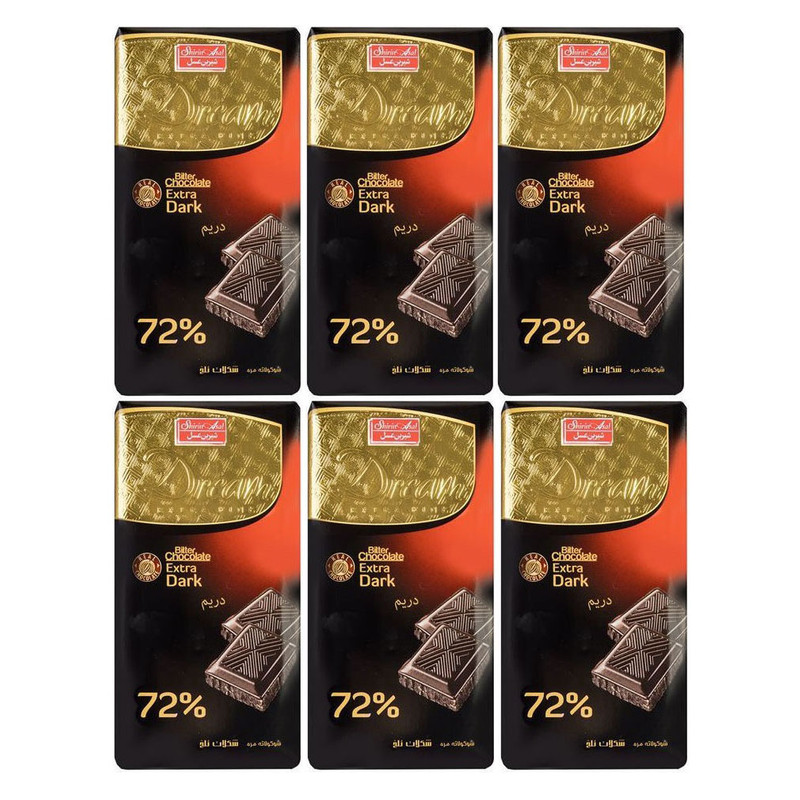 شکلات تلخ 72% شیرین عسل - 100 گرم بسته 6 عددی