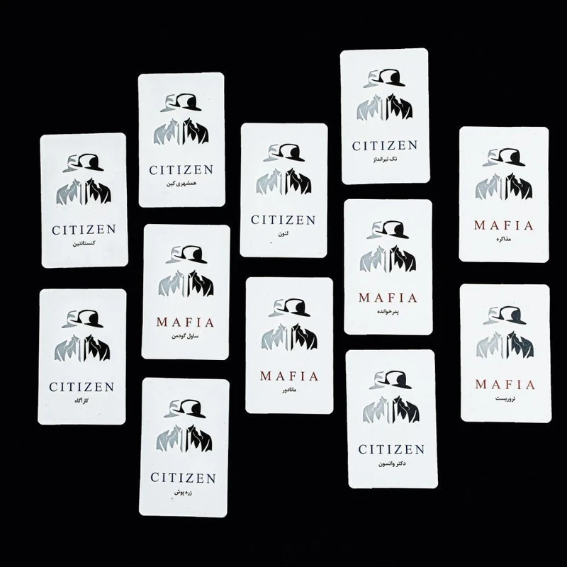 عکس شماره 9 : ماسک ایفای نقش مدل مافیا اشرافی بهمراه کارت مافیا مجموعه 12 عددی