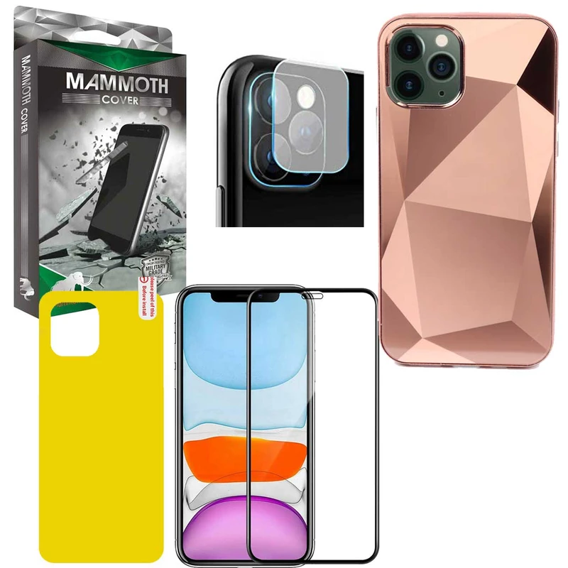 کاور ماموت طرح الماس مدل BNDL-ALMS مناسب برای گوشی موبایل اپل Iphone 11 Pro به همراه محافظ صفحه نمایش و بر چسب محافظ پشت گوشی و محافظ لنز دوربین