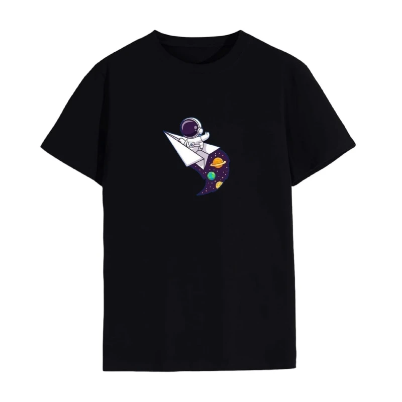 تی شرت لانگ زنانه مدل فضانورد و موشک کاغذی