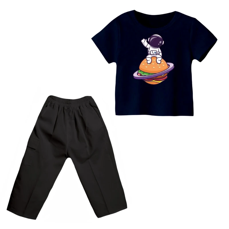 ست تی شرت و شلوارک پسرانه مدل فضانورد کد 7 رنگ سرمه ای