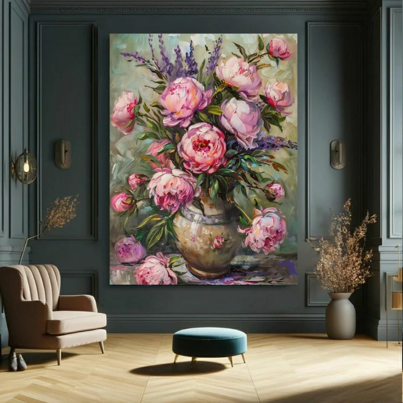 تابلو بوم طرح مخمل گلدان انوع گل کد BK23300