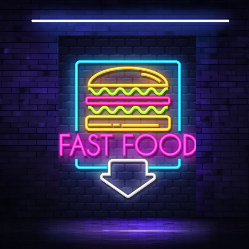 تابلو بوم مخمل بلک لایت طرح فست فود نئون مدل دیپ کد BK23328