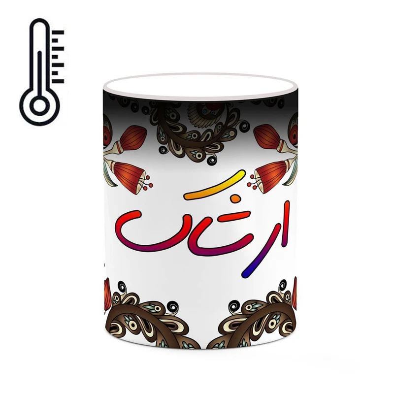 ماگ حرارتی کاکتی مدل اسم ارشاک طرح سنتی گل و بته کد mgh43456
