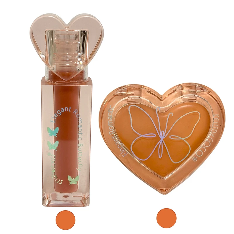 رژلب مایع براق کوین اند کوکو مدل butterfly شماره B1 به همراه رژگونه کوین اند کوکو مدل پروانه ای 