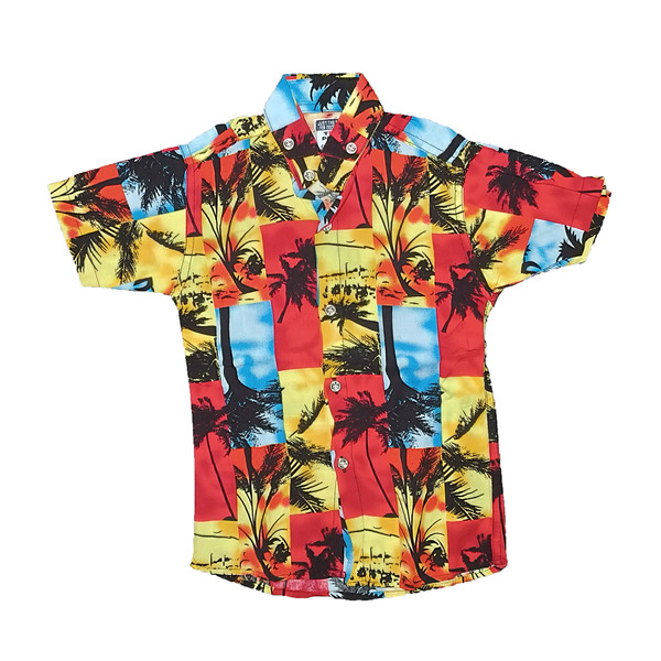 پیراهن پسرانه مدل هاوایی کد 128 رنگ نارنجی